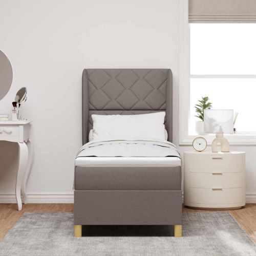 Кутия със спална основа и матрак Тъмен Сив 90x190 см Таупе