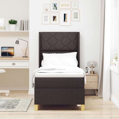 Легло с пружинирана основа Тъмен кафяв 80 x 200 cm текстил