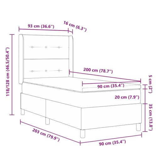 Легло с пружинирана основа Светлосиво 90 x 200 cm Кадифе