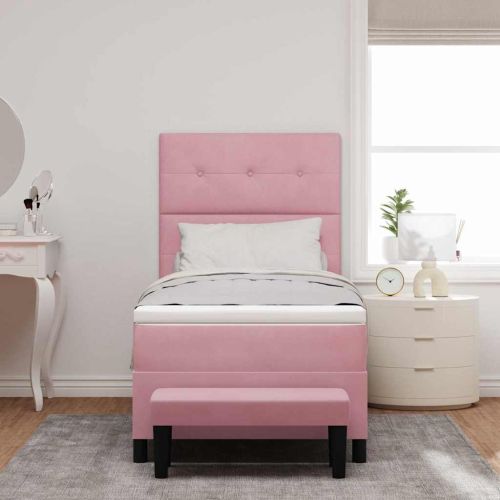 Легло с пружинирана основа с матрак Розово 90 x 190 cm Кадифе