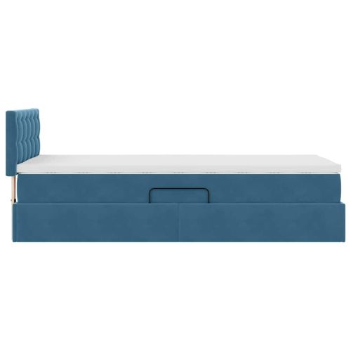 Легло с място за съхранение и LED Тъмен син 90 x 190 cm Кадифе