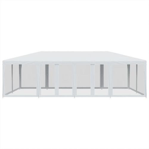 Парти палатка с 12 мрежести странични стени, бели, 8x4 м, HDPE