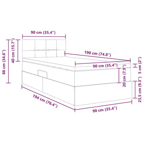 Легло с място за съхранение и LED Черно 90 x 190 cm Кадифе