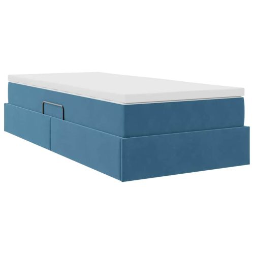 Легло с място за съхранение и матрак Тъмен син 90 x 190 cm