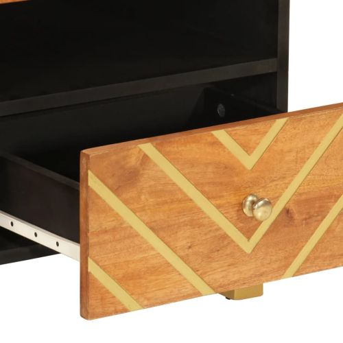 Кафе маса, кафяво и черно, 80x54x40 см, мангово дърво масив