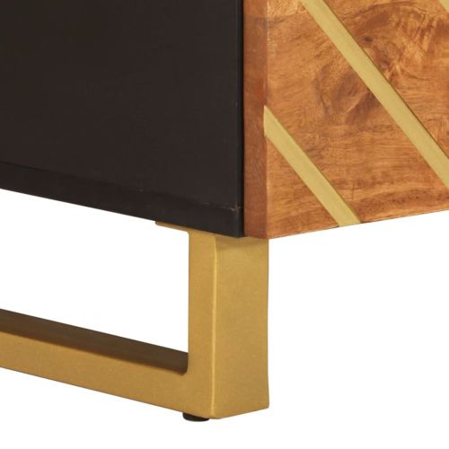 Кафе маса, кафяво и черно, 80x54x40 см, мангово дърво масив