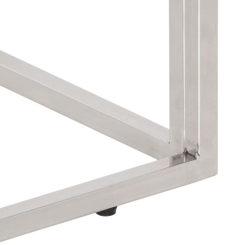 Конзолна маса, сребриста, инокс и дърво от траверси масив