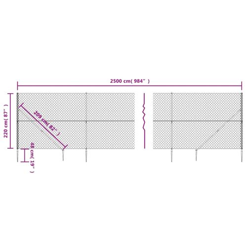 Плетена оградна мрежа с шипове, антрацит, 2,2x25 м