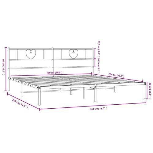 Метална рамка за легло с горна табла, черна, 180x200 см
