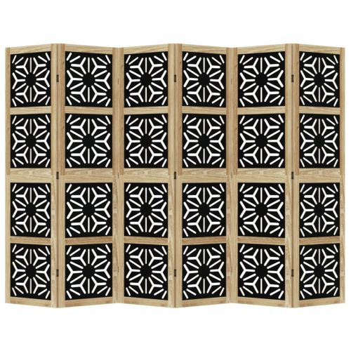 Разделител за стая 6 панела кафяво-черно дърво пауловния масив