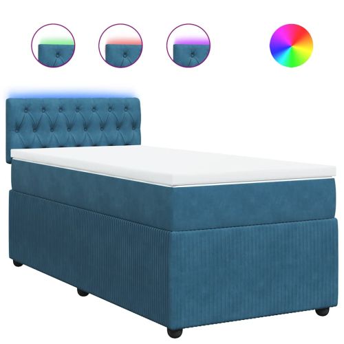 Боксспринг легло с матрак, синьо, 100x200 см, кадифе