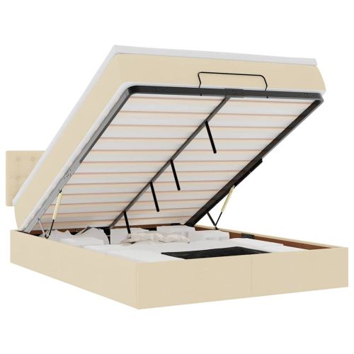 Османска легло с матрак и LED, кремаво, 140x200 см, плат