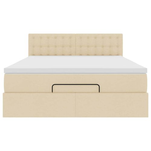 Османска легло с матрак и LED, кремаво, 140x200 см, плат