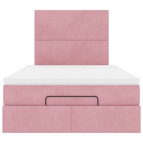 Османска легло с матраци и LED, розово, 120x200 см, кадифе