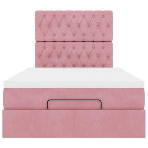 Османска легло с матраци и LED, розово, 120x200 см, кадифе