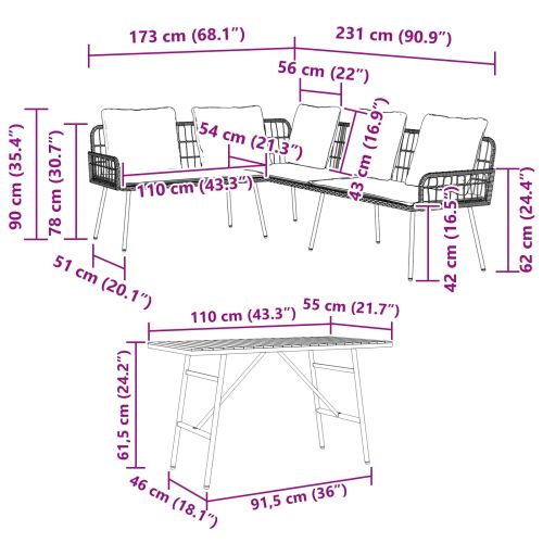 Градински Софа Комплект 2 pcs Черно полиратан
