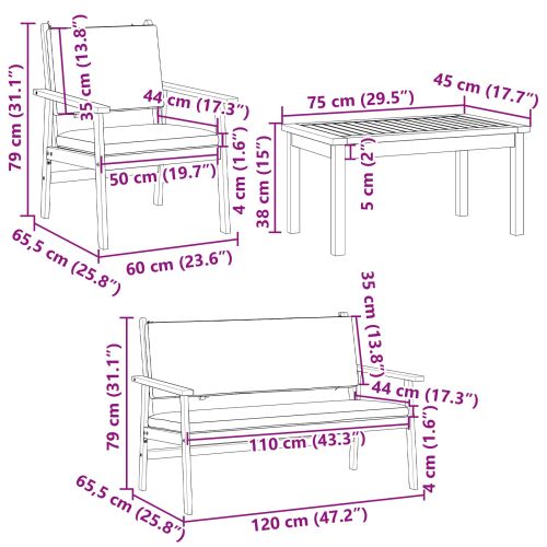 Градински Софа Комплект 5 pcs Кафяво Солидно акациево дърво