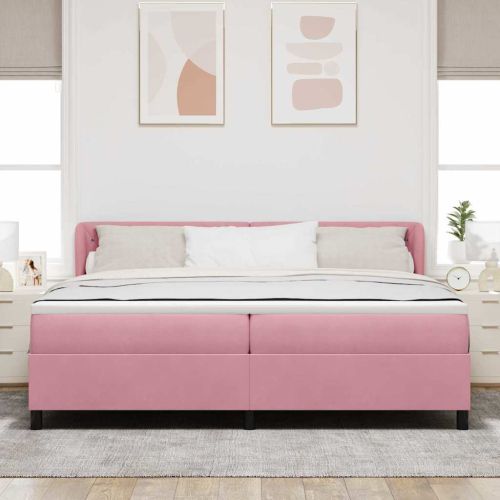 Легло с пружинирана основа с матрак Розово 200 x 200 cm Кадифе