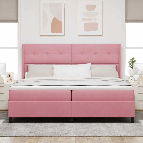 Легло с пружинирана основа с матрак Розово 200 x 200 cm Кадифе