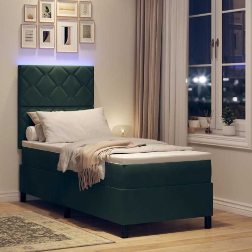 LED кутия за пружини с легло Тъмен зелен 80 x 200 cm текстил