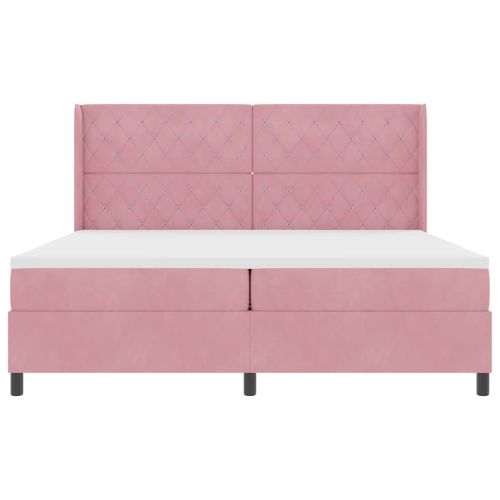 Легло с пружинирана основа с матрак Розово 200 x 200 cm Кадифе
