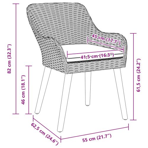 Градински стол 2 pcs Светлосиво 62.5 x 55 x 82 см полиратан