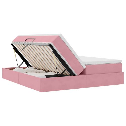 Легло с място за съхранение и матрак Розово 200 x 200 cm Кадифе