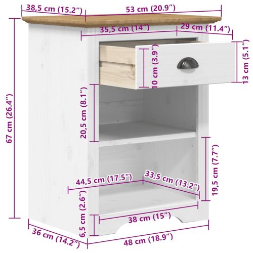 Нощно шкафче BODO, кафяво, 53x38,5x67 см, борово дърво масив