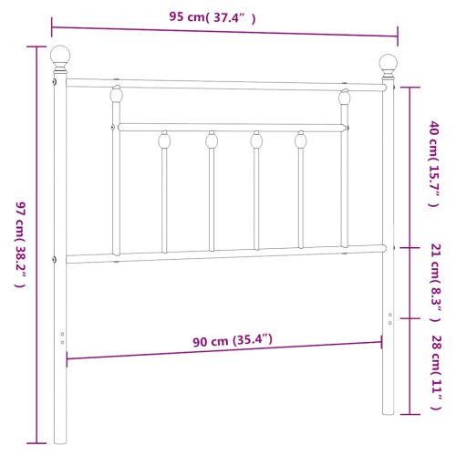 Метална резервна табла за легло, черна, 90 см