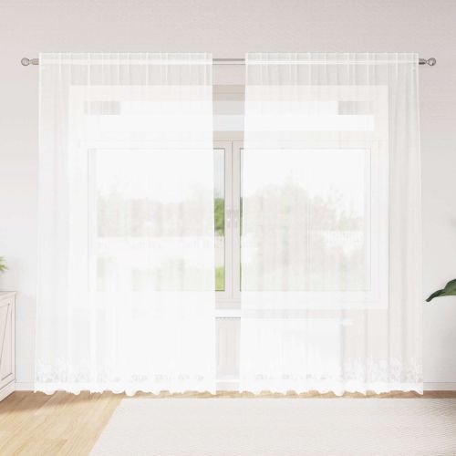 Перде от дантела С завеси Флорален Бяло 245 x 200 cm Полиестер