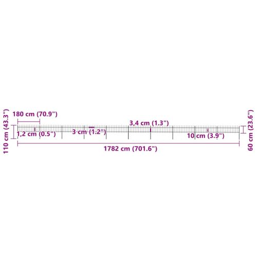 Градинска ограда с връх тип копие, стомана, 1781,5x60 см, черна