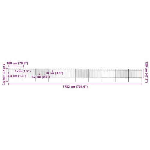 Градинска ограда с обръч връх, стомана, 1781,5x120 см, черна