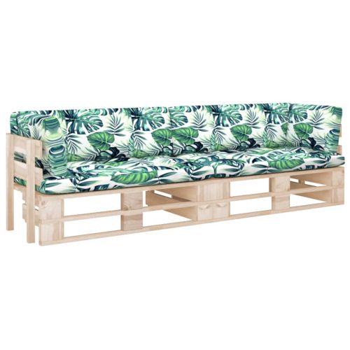 2-местен палетен диван с възглавници, бор с импрегнация