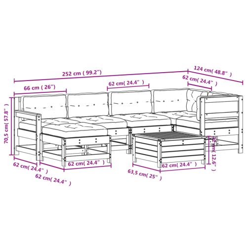 Градински комплект с възглавници, 7 части, дугласко дърво масив