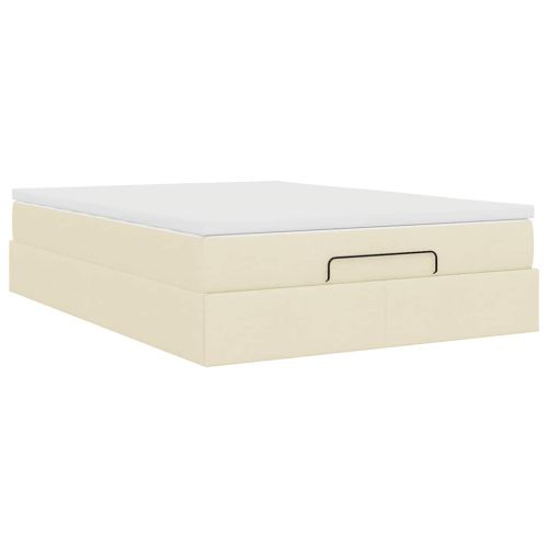 Османска легло с матрак, кремаво, 140x190 см, плат