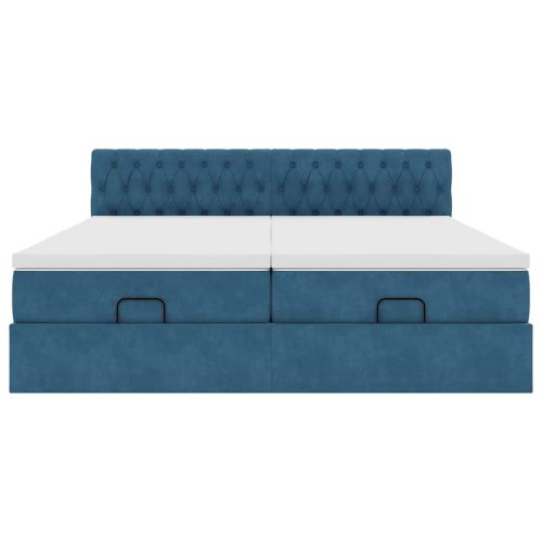 Османска легло с матраци, тъмносиньо, 200x200 см, кадифе