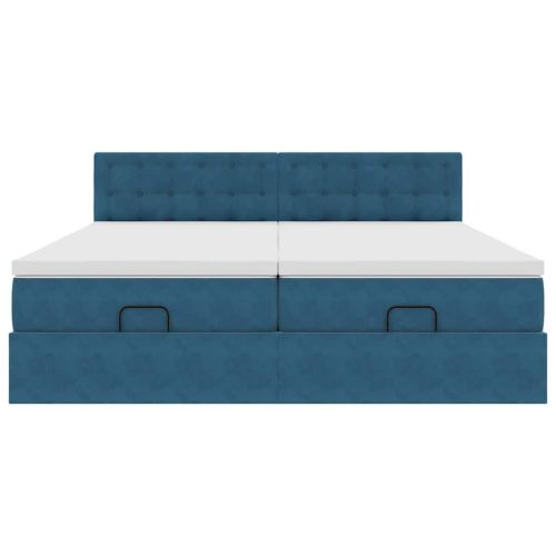 Османска легло с матраци, тъмносиньо, 200x200 см, кадифе