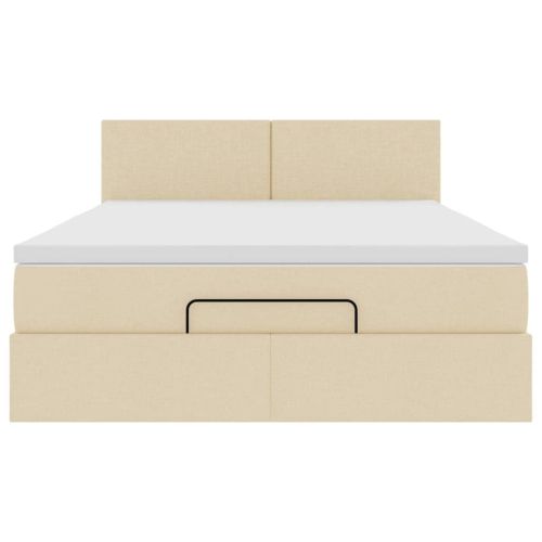 Османска легло с матрак и LED, кремаво, 140x190 см, плат