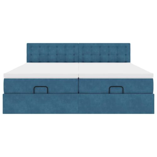 Османска легло с матраци и LED, тъмносиньо, 200x200 см, кадифе