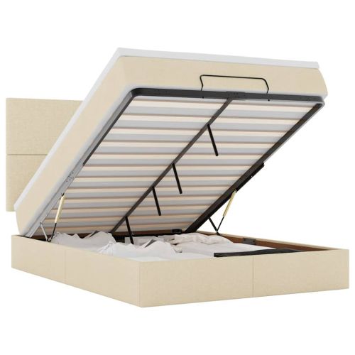 Османска легло с матрак, кремаво, 140x190 см, плат