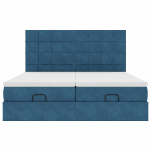 Османска легло с матраци и LED, тъмносиньо, 200x200 см, кадифе