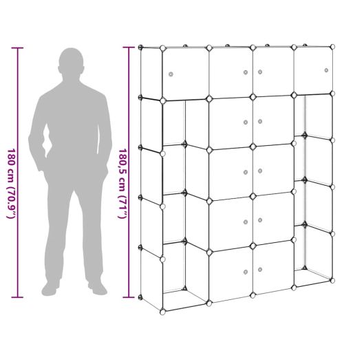 Модулен шкаф с 14 отделения, черно и бяло, 37x146x180,5 см