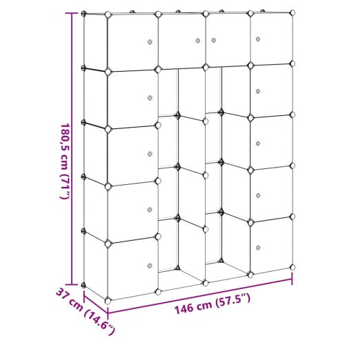 Модулен шкаф с 14 отделения, бял, 37x146x180,5 см