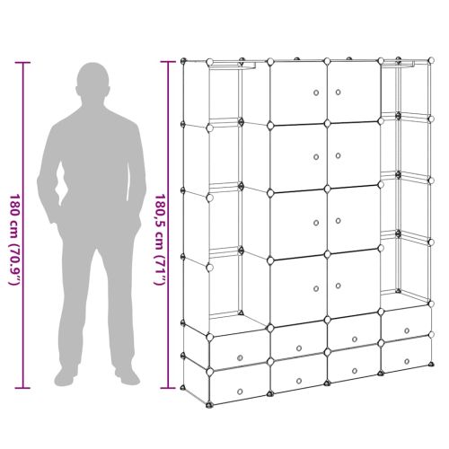 Модулен шкаф с 18 отделения, черно и бяло, 37x146x180,5 см