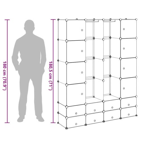 Модулен шкаф с 18 отделения, бял, 37x146x180,5 см