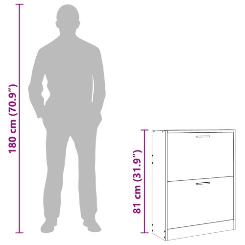 Дървен шкаф за обувки с 2 отделения, дъб
