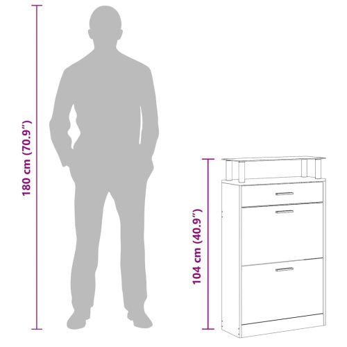 Шкаф за обувки с чекмедже и горен стъклен плот, дърво, бял