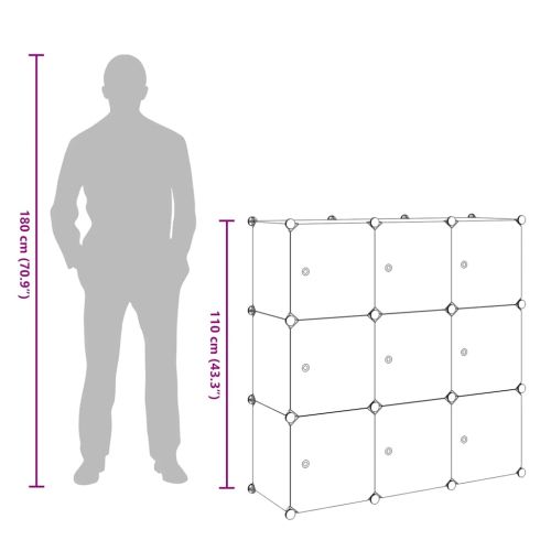 Шкаф за съхранение, на кубове, 9 отделения, чернобял