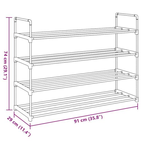 Стелаж за обувки с 4 рафта, метал и пластмаса, черен