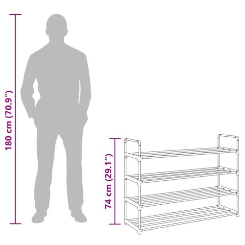 Стелаж за обувки с 4 рафта, метал и пластмаса, черен